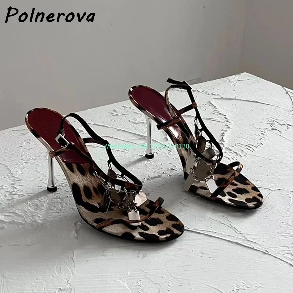 Street Fashion Lady - Leopard Metal Fringe Sandals Round Toe