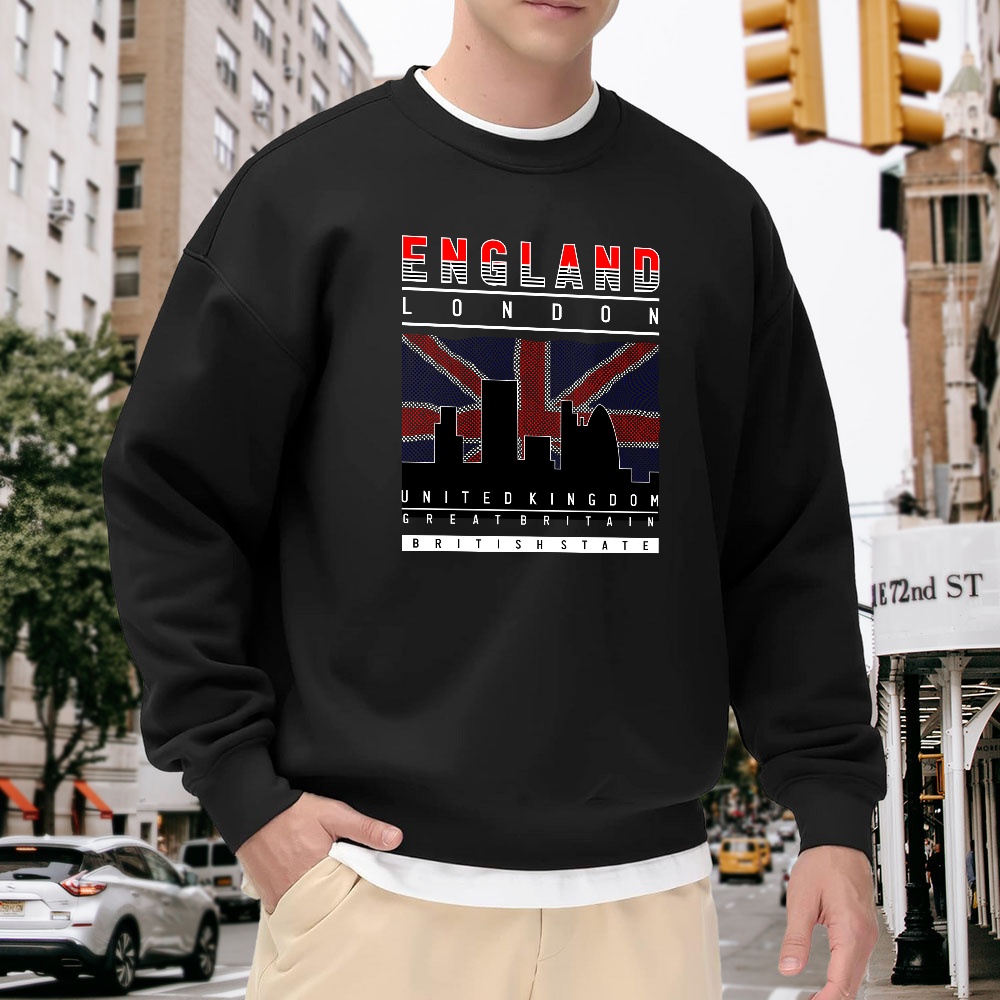 Street Fashion In London - Men's Black Crew Neck Pullover Sweatshirt