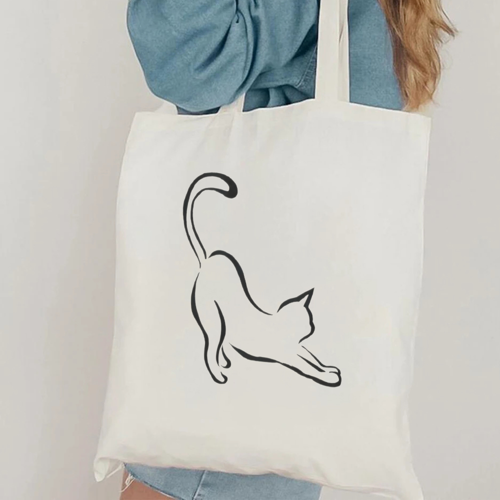Tote Bag Canvas Print - Minimalist Cat Line Art Canvas Tote