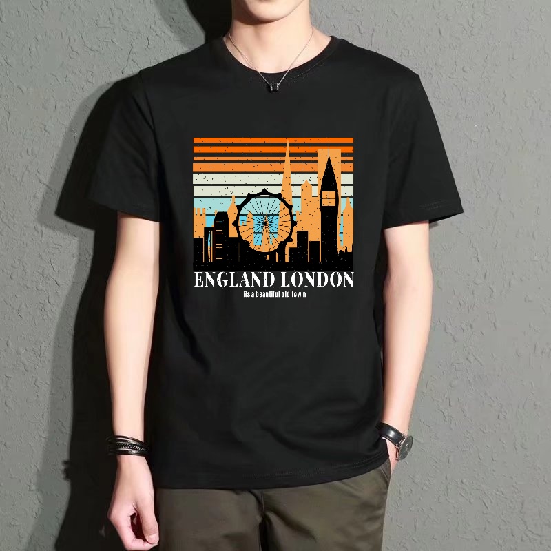 Street Fashion In London - Men's Black Round-Neck Short-Sleeved T-Shirt, London