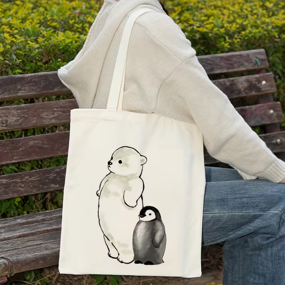 Tote Bag Canvas Print - Ink Sketch Polar Bear And Penguin