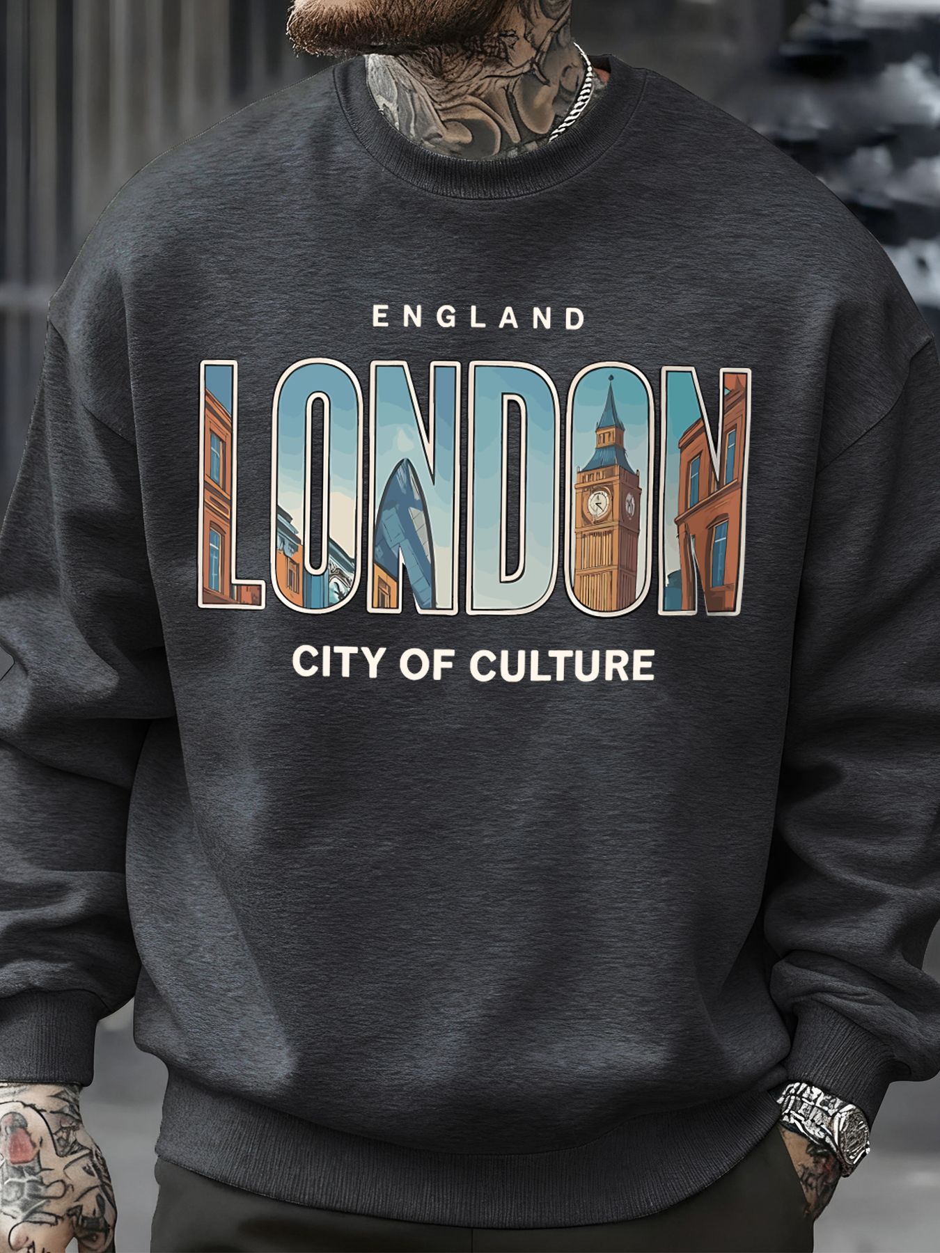 London City Pattern Sweatshirt - Street Fashion In London 评论和价格