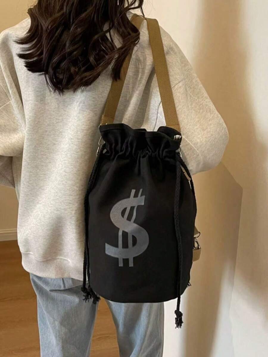 Black Canvas Drawstring Crossb - Tote Bag Canvas Print 评论和价格