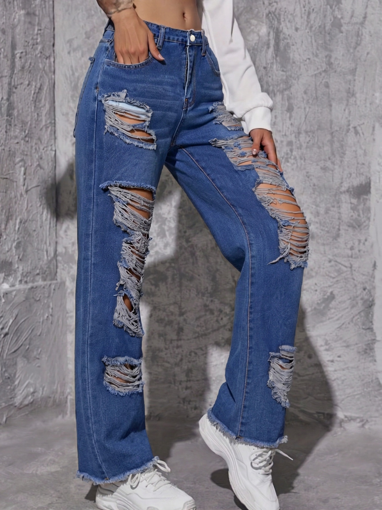 Trendy Women's Ripped Jeans Pa - Street Fashion Reviews 评论和价格
