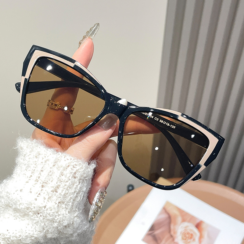 Women Color Block Cat Eye Eyeg - Street Fashion Glasses 评论和价格