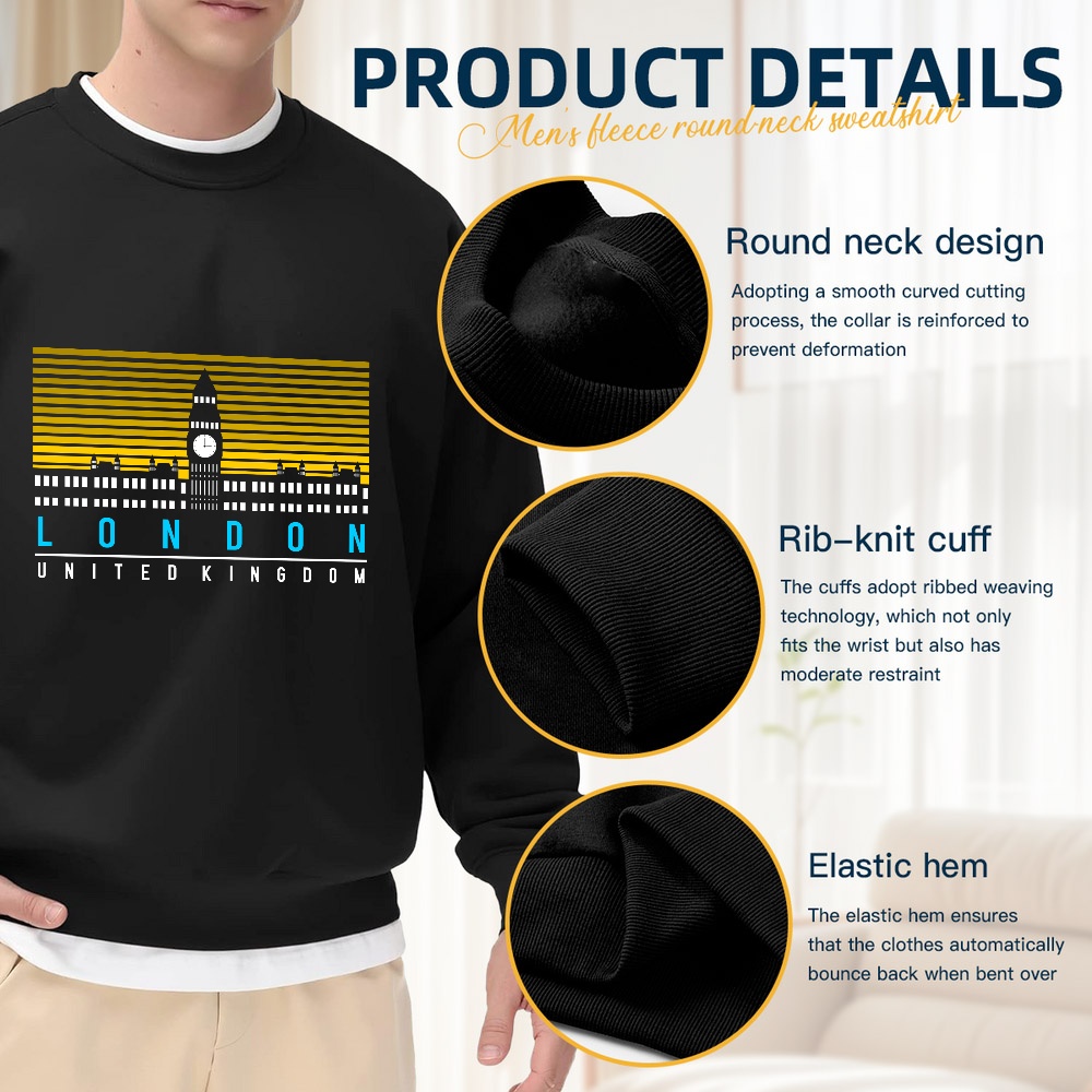 Men's Black Crew Neck Loose Sw - Street Fashion In London 评论和价格
