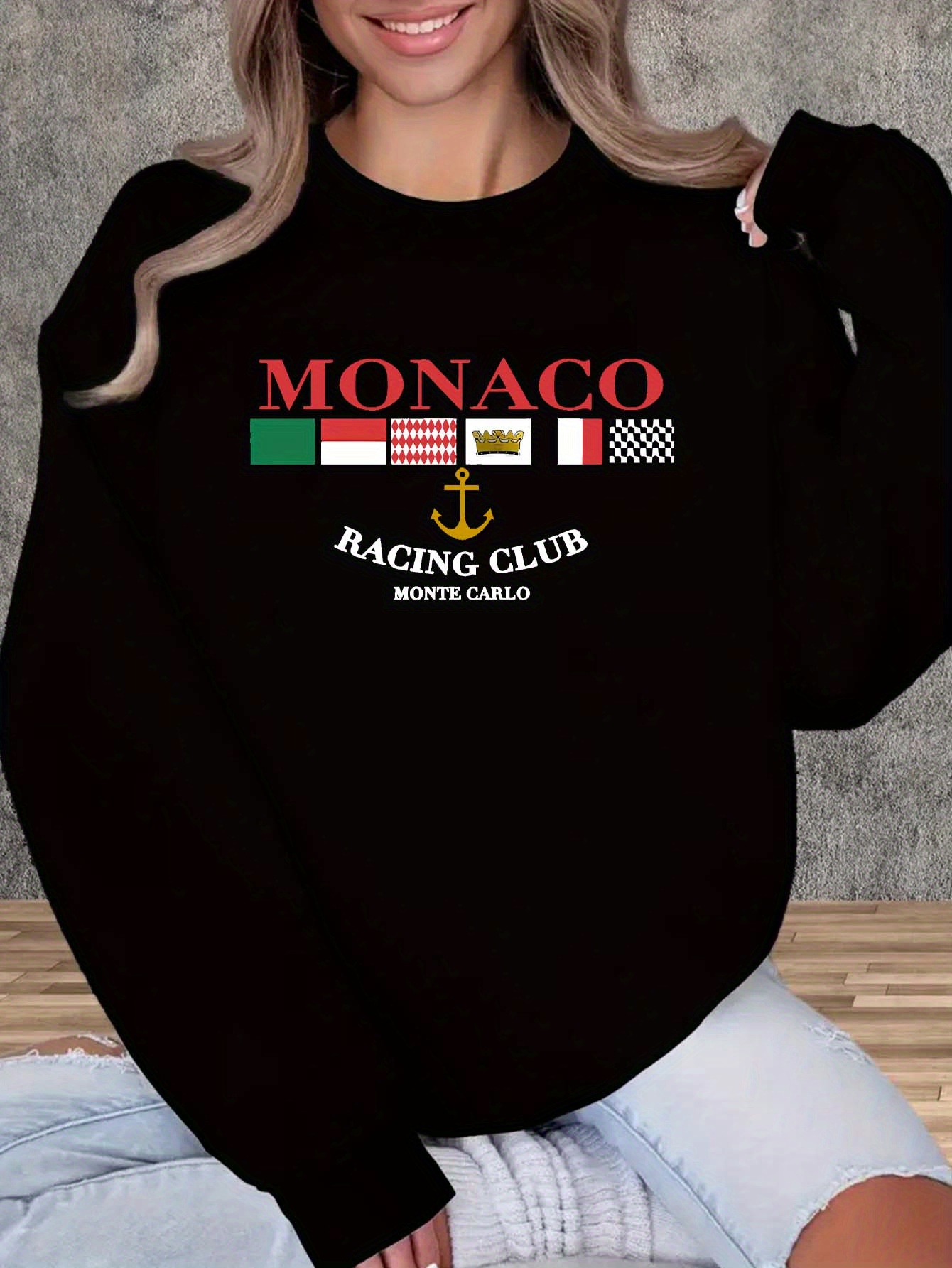 Women's MONACO Print Sweatshir - Street Fashion Monaco 评论和价格