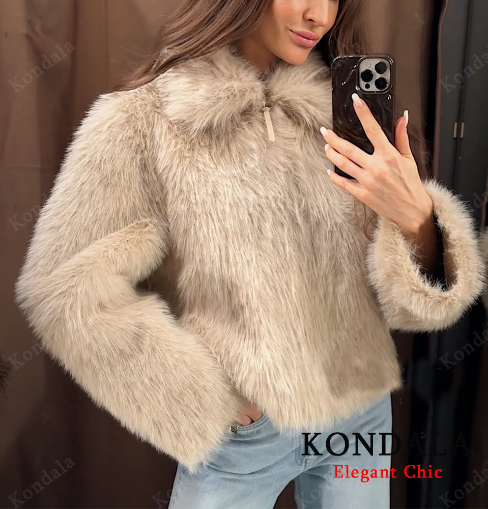 KONDALA Fur Zipper Jacket Wome - Street Fashion Fall 2025 评论和价格