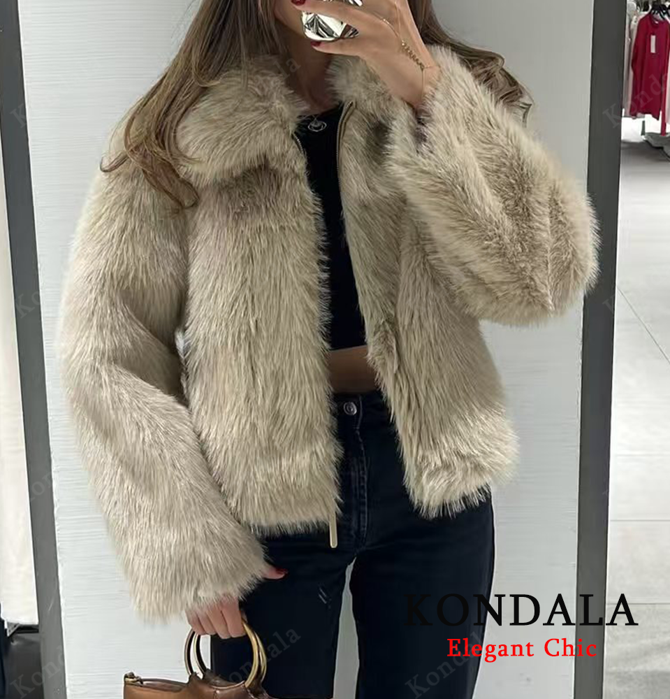 KONDALA Fur Zipper Jacket Wome - Street Fashion Fall 2025 评论和价格